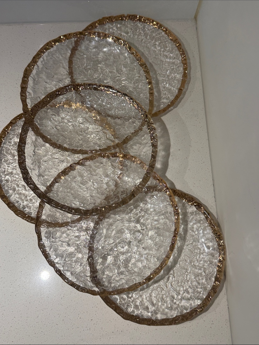IVV Glacier Glass salad/appie plates Made in Italy Gold Trim. Set of 6